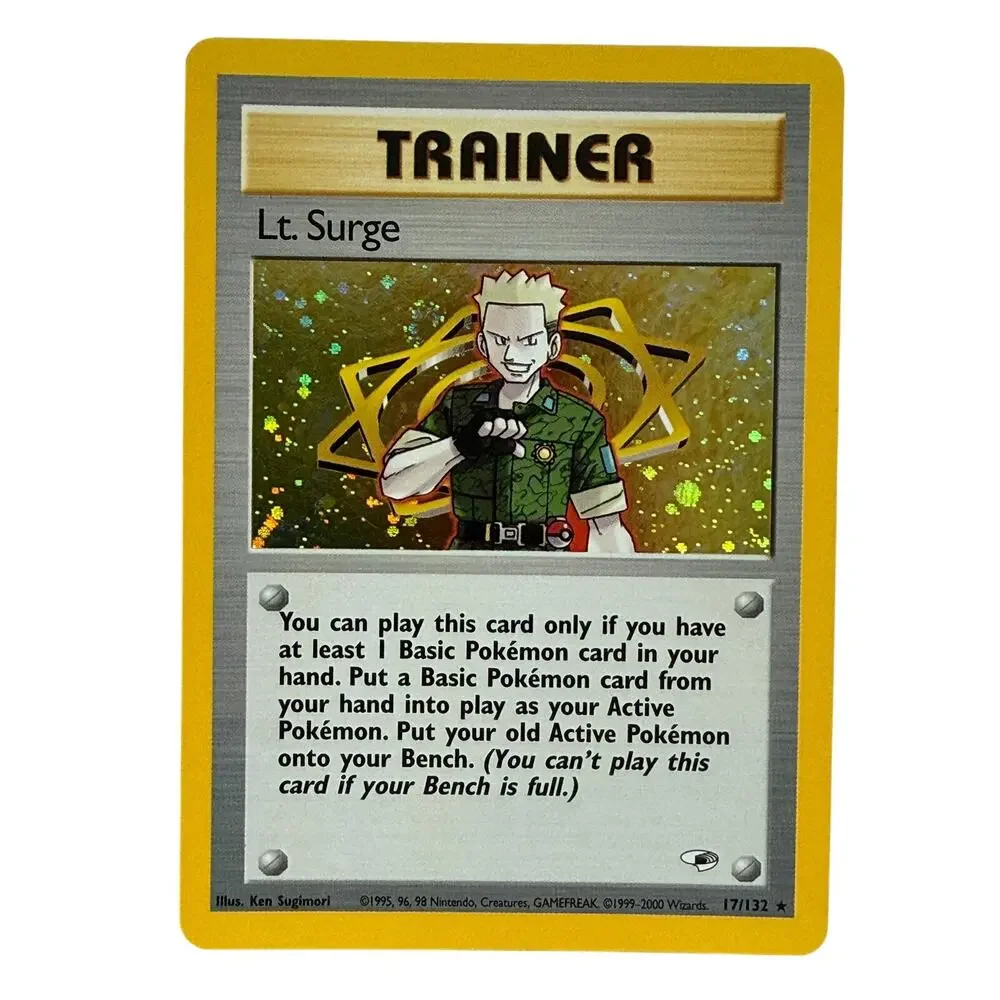 Pokémon TCG Lt. Surge 17/132 Gym Heroes 2000 Rare Trainer Card Holo Swirl LP